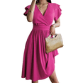 thumbnail image 2 of Summer Midi Dress 2025 Spring V Neck Cocktail Wedding Guest A Line Fit and Flared Dresses Rose Pink L, 2 of 7