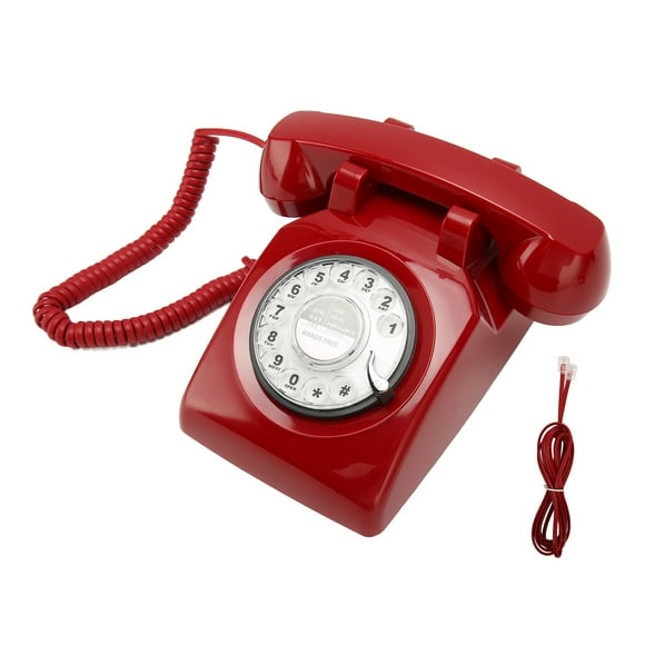 Teléfono giratorio retro Nikou fijo antiguo con altavoz mecánico color rojo
