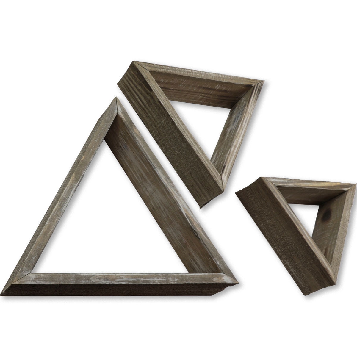 Set of 3, Triangle, Open Back, Vintage Farmhouse Shadow Box Shelves, Barnwood Decor Collection, Pebble Grey
