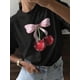 thumbnail image 1 of Women' 100% Cotton Short Sleeve T-Shirt - Breathable Summer Casual Top with Cherry & Bow Graphic Print, Relaxed Fit Round Neck Tee for Teenagers, Machine Washable, Summer Casual Wear | Round Neck, 1 of 6