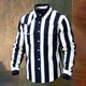 thumbnail image 1 of Ceisia Men's Loose Fit Vintage Wide Stripe Print Long Sleeve Cotton Shirt Navy S Gifts, 1 of 3