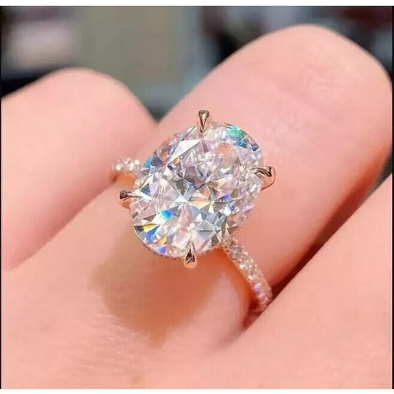 2Ct Oval Cut Lab Created Diamond Ladies Solitaire Cocktail Ring 14K Rose Gold Plated Silver