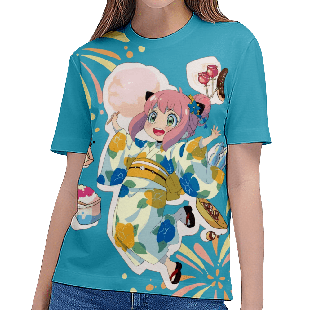 Japanese Anime Spy X Family Anya Forger Summer Fashion T-shirt Short Sleeve  Cartoon Casual Top Children's T-shirt Clothing 3-14 Years Old Girl's T-shirt  Clothing，D-130 