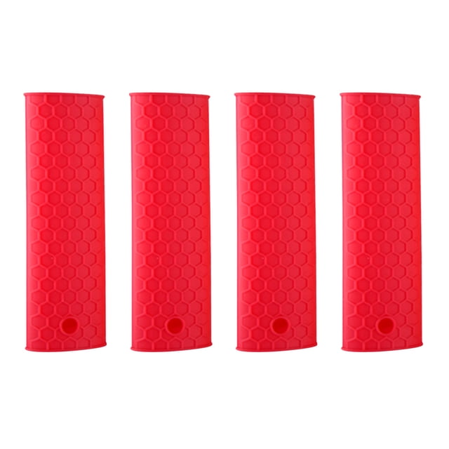 RomaMX 4pcs Silicona Pot Handle Holder Cubierta resistente al calor antideslizante Potholder Handle Sleeve (Rojo)