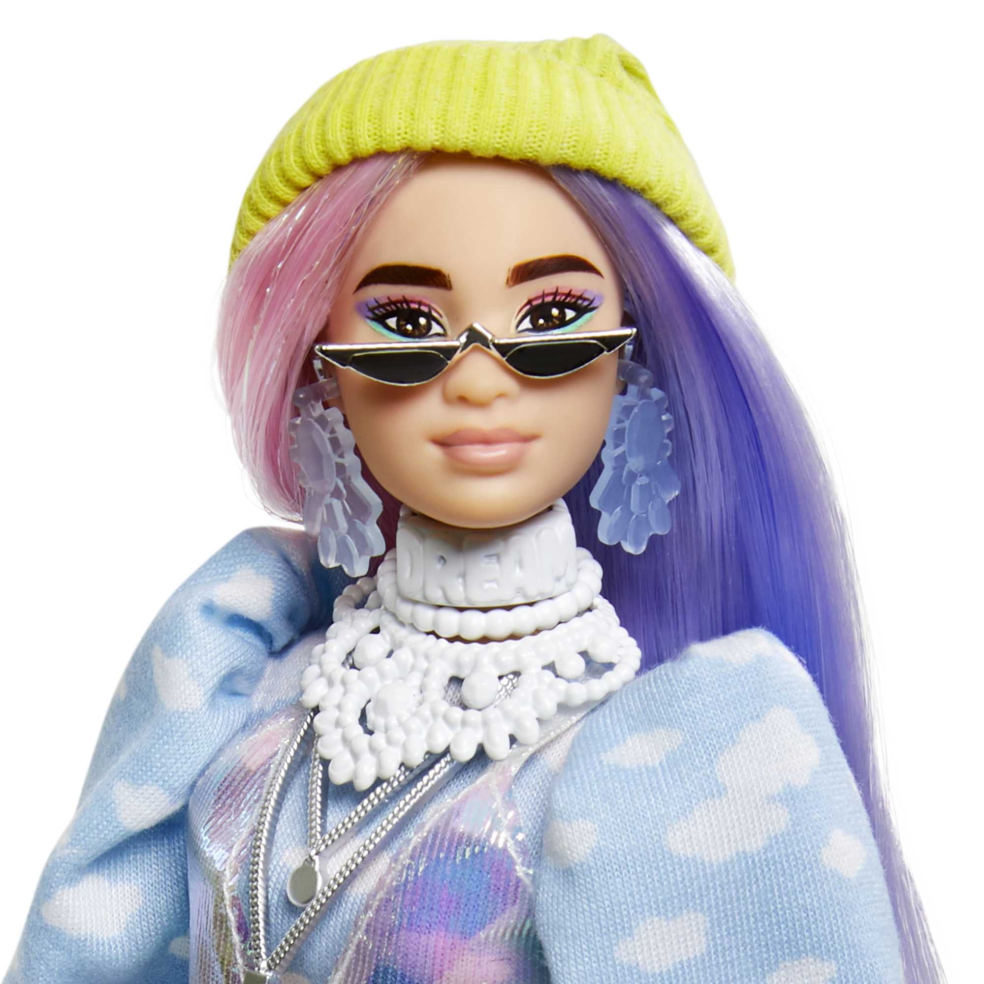 Barbie Extra Fashion Doll with Shimmery Look, Pink & Purple Fantasy Hair, Accessories & Pet