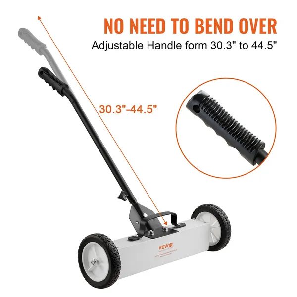 45Lbs Rolling Magnetic Sweeper with Wheels 18 Inch Large Magnet Pickup Lawn Sweeper Push Type Magnetic Pick Up Sweeper Telescoping Handle Easy Cleanup Workshop Garage Yard