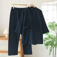 thumbnail image 2 of MOJOGO Men's Pajamas Set Solid Color Long Sleeve Kimono Robe with Pants Spa Sauna Bathrobe Sleepwear Set Loungwear Suit Navy XL, 2 of 3