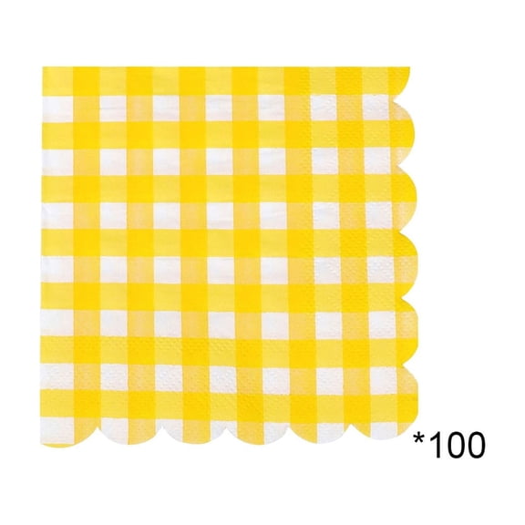 JHyouerji Disposable Paper Napkins Thick Absorbent Check Pattern Party Table Tissue Yellow for BBQ Birthday Picnic Casual Gathering