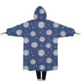 thumbnail image 2 of Oversized Wearable Blanket Hoodie,Dark Blue Sun Moon Star Pattern Sherpa Blanket Hoodie with Super Pockets,Super Warm Fuzzy Pullover for Women & Men, 2 of 6