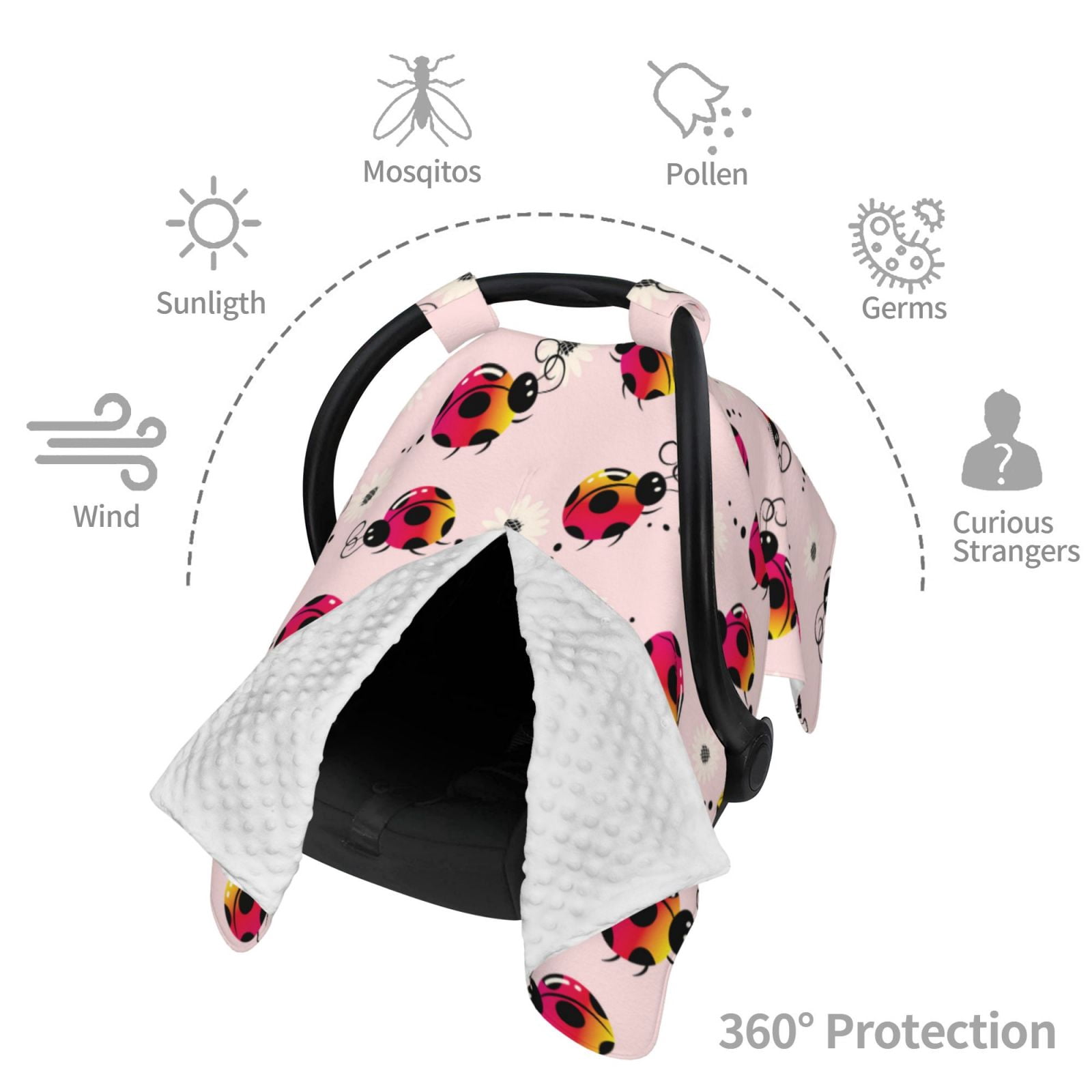 Car Seat Cover Baby - Ladybug cute Breathable Infant Car Seat Cover for Baby Carseat, Lightweight Comfort Baby Essentials Must Haves Newborn Stuff for Girl Boy