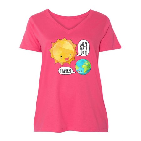 

Inktastic Happy Earth Day Earth and the Sun Women s Plus Size V-Neck