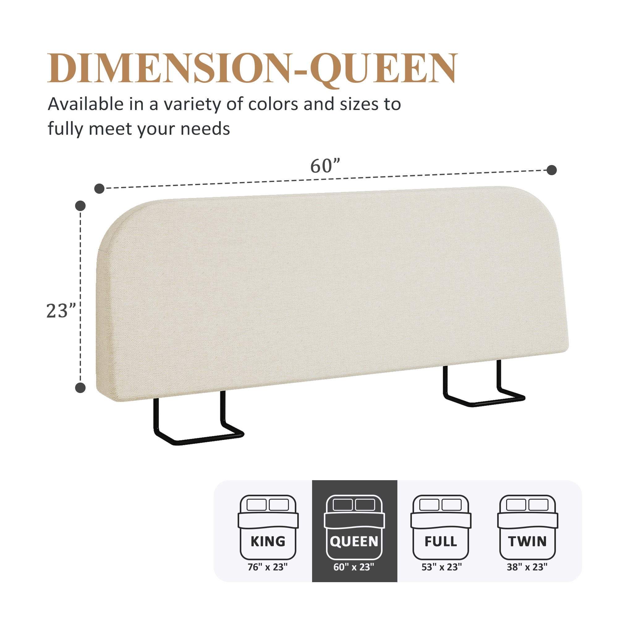 Furpopup Queen Size Headboard Only No-Assembly Upholstered Headboard, Queen Size Linen Fabric Modern Style Headboards Extra-Thick- Beige