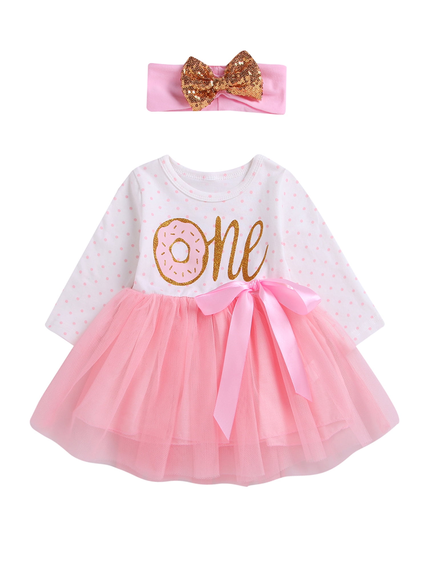 Baby Girl Birthday Dress Set Little Toddler Girls Donut Print Tutu