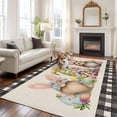 thumbnail image 3 of Happy Easter Washable Area Rug 8 x 10 ft Spring Gnome Eggs Floral Linen Texture Black Plaid, Soft Non Slip Rugs Stain Repellent Indoor Felt Carpet for Living Dining Room Bedroom Home Office, 3 of 9