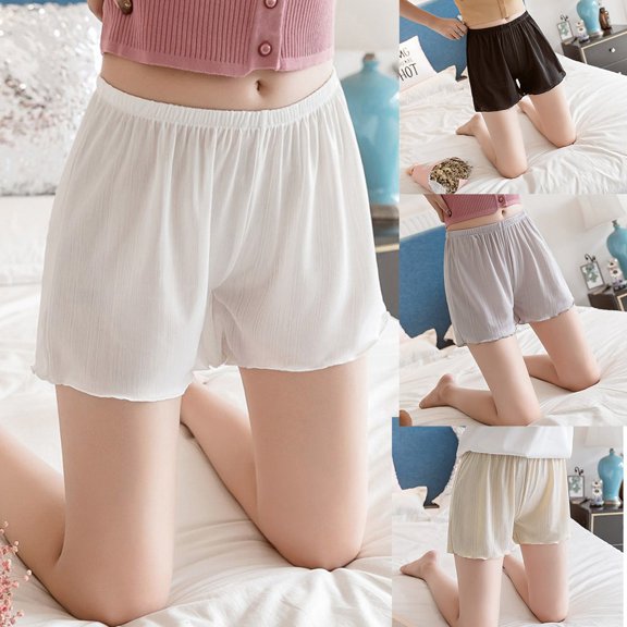 Feancey Womens Shorts for Under Dresses Lightweight Casual Pajama Bottoms Stretch Waist Loose Summer Shorts Solid Color Lounge Short Pants White 4XL
