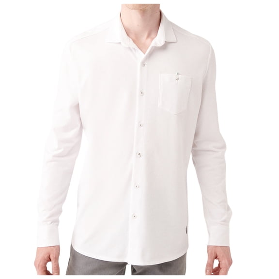 Avva Men's 100% Cotton, Regular Fit, Long Sleeve, Classic Collar, Knitted Fabric Shirt, Small, White