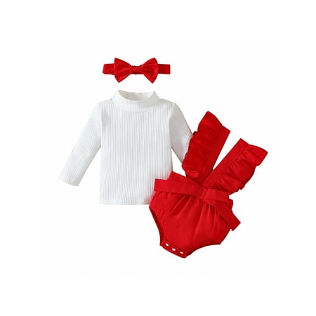 

Binpure Infant Girl Hairband + Tops + Overalls Floral Print Elastic Waist Bow Decoration Spring Clothing