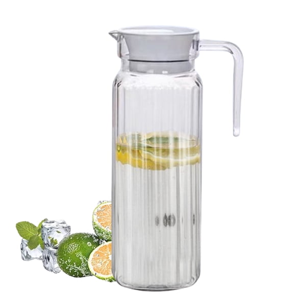 Djiypn 37oz Plastic Pitcher for Fridge, 1.1 Liter Square Water Pitcher with Lid, Heat Resistant Tea Pitchers, Leak Proof Juice Jug, Clear Kettle for Hot/Cold Beverage, Clear