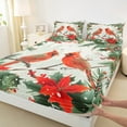 thumbnail image 3 of Manfei Christmas Cardinal Bird Bed Sheets,Merry Xmas King Sheets,Rustic Red Berry Leaf Sheet Set For Girl Teens,Breathable Home Decor,4 Pieces, 3 of 7