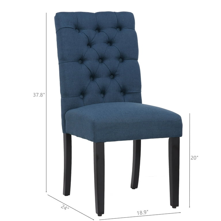 WestinTrends Hayes Tufted Dining Room Chairs Set of 2 Linen Fabric Upholstered Kitchen Dining Table Chairs with Solid Wood Legs Blue