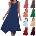 thumbnail image 3 of gakvbuo Summer Tank Dress For Women Maxi Dress Sundress Womens Dresses Sleeveless Round Neck Drawstring Casual Ruffle A-Line Mini Dress, 3 of 8