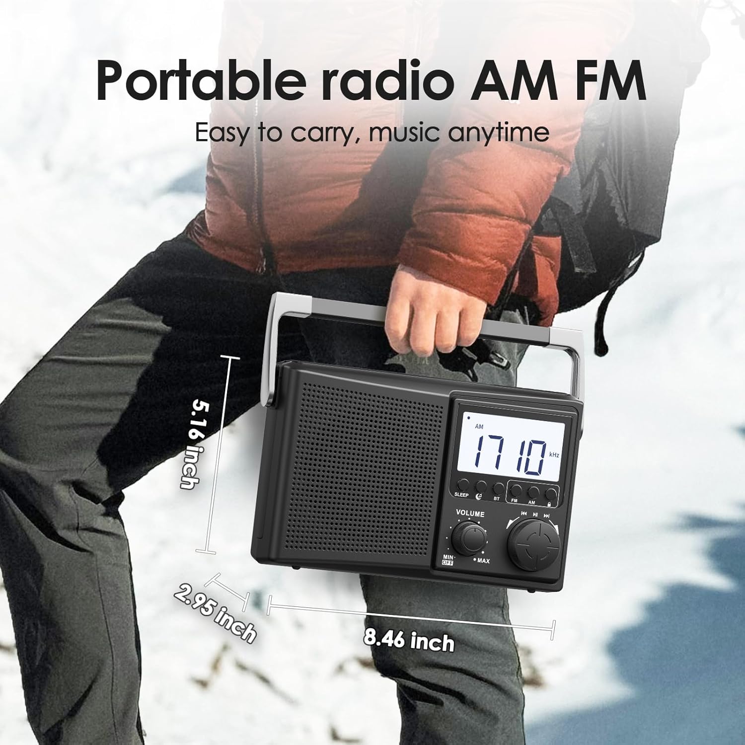 LEOTEC AM FM Radio with Bluetooth,Portable Radio Strong Reception,Plug in Wall,Battery Operated,10 White Noise Sounds,Digital Sleep Timer,Headphone Jack,Volume Control,Easy to Use,Gifts for Seniors