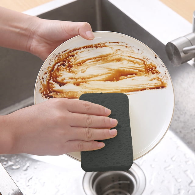 Natural Wood Pulp Dishwashing Sponge Cloth Thickened Kitchen Cleaning Scouring Pad Absorbent Non Scratch Multipurpose Cleaning Sponge for Dishes Pots Counter Grease Removal Quick Foaming