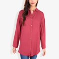 thumbnail image 2 of Women's Long Sleeve Button-Down Shirt with Roll-Up Sleeves and Front Pocket Casual Loose Fit Blouse- X Large, Burgundy, 2 of 6