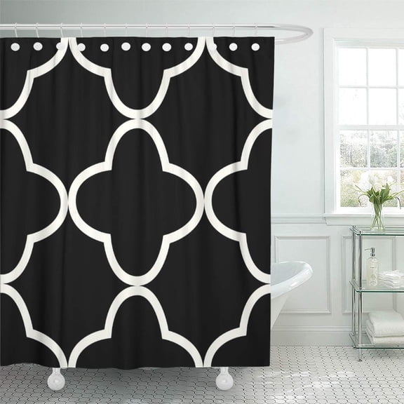 CYNLON Moroc Pixdezines Quatrefoil DIY Colors Cream Trellis Moroccan Quartrefoil Bathroom Decor Bath Shower Curtain 60x72 inch
