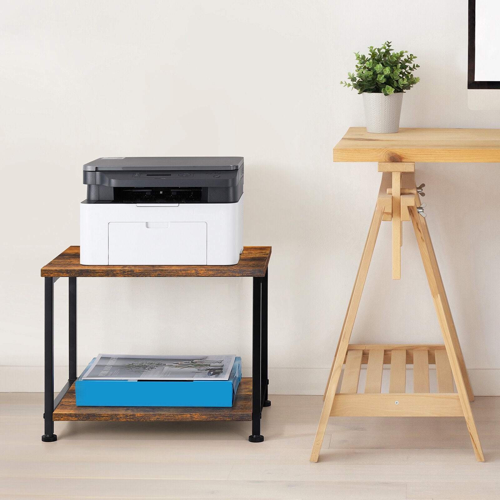 2 Tier Desk Fax Stand Printer Cart for Storage Mobile Printer Riser