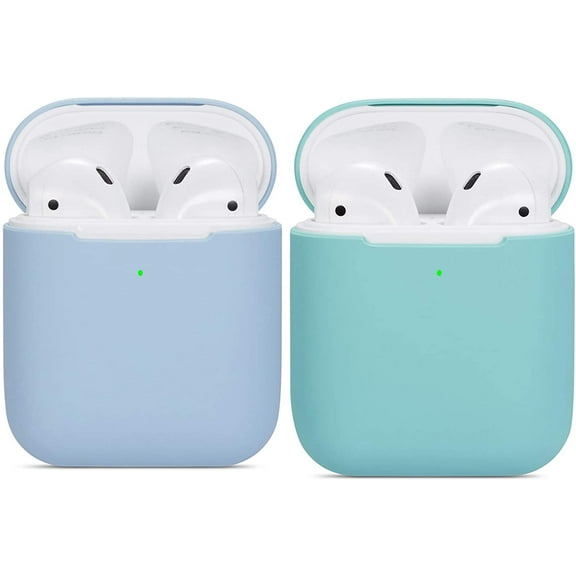 Compatible Airpods Case, 2 Pack Protective Ultra-Thin Soft Silicone Shockproof Non-Slip Protection Accessories Cover Case for Apple Airpods 2 & 1 Charging Case - Light Blue Green