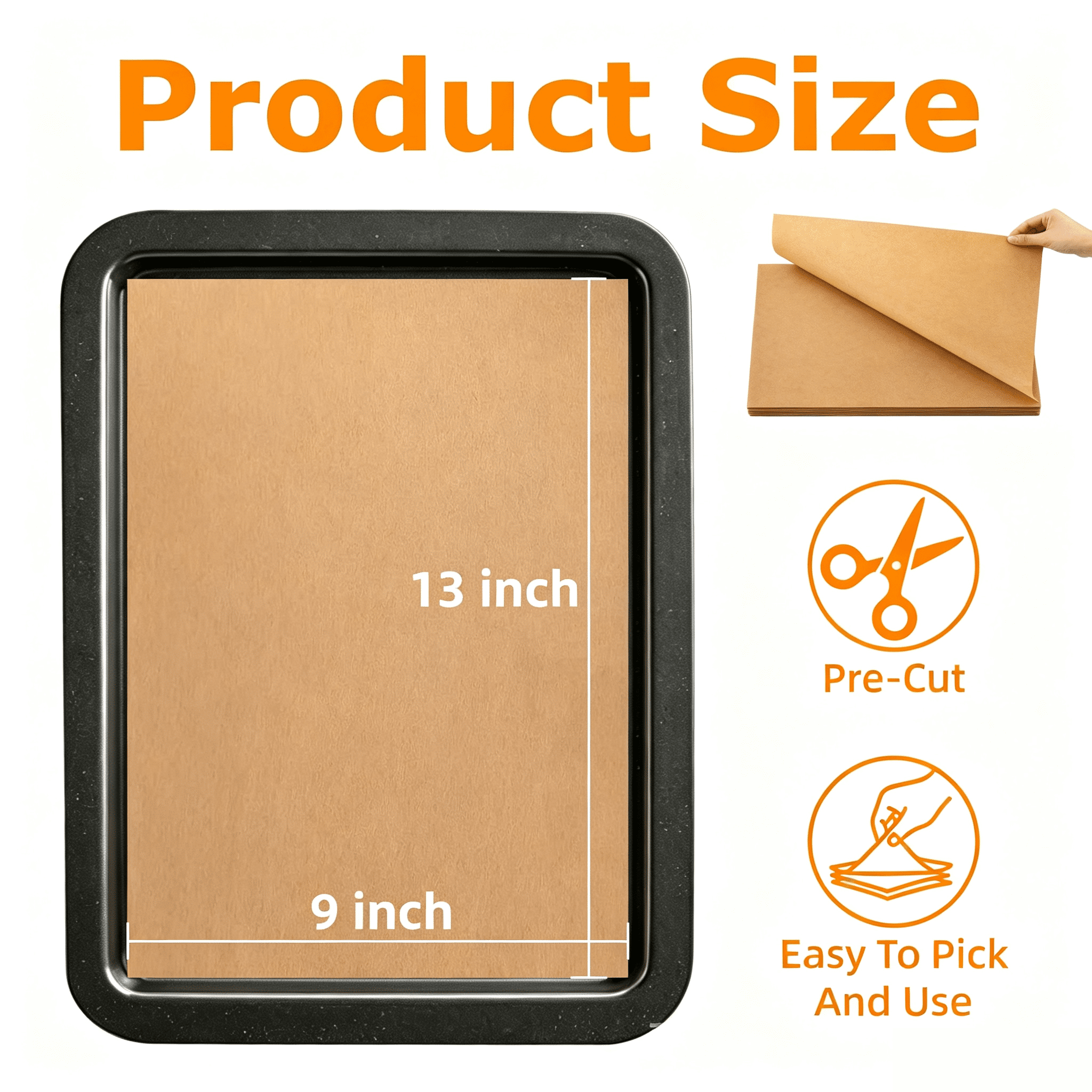 200‑Sheet Parchment Paper Sheets for Baking, 9"x13" Pre‑Cut Non‑Stick Baking Liners, Oil‑Proof Cooking Parchment Paper, Non‑Stick Cooking Sheets for Oven Roasting & Air Fryer