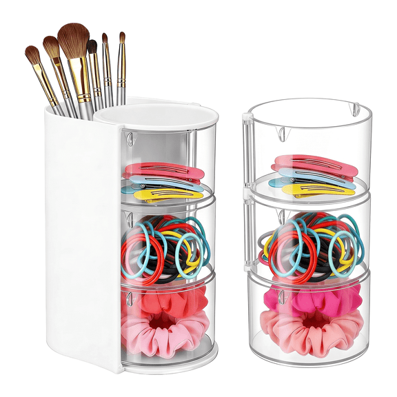 White 3-Tier 360° Rotating Vanity Storage Organizer for Hair Accessories and Jewelry