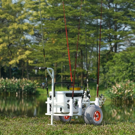 KFFKFF Beach Fishing Cart Fishing Trolley 300 lbs with Balloon Tires for Sand