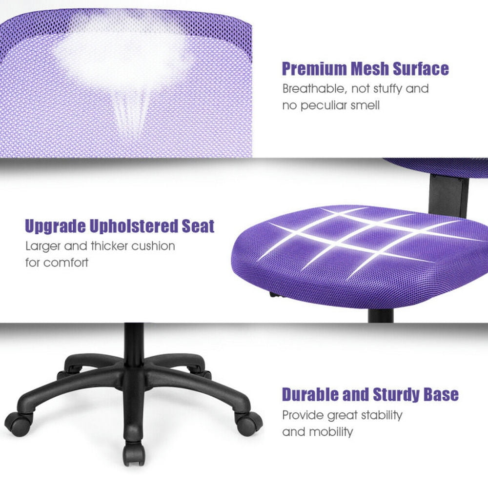 Demi Bonn Low-back Computer Task Chair with Adjustable Height and Swivel Casters, Rolling Work Computer Desk Chair, Purple
