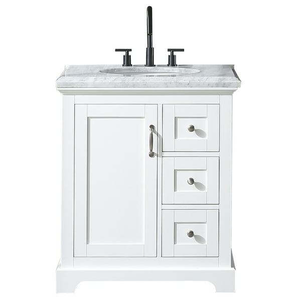 Eviva Houston 30 In White Bathroom, White Bathroom Cabinet With Marble Top