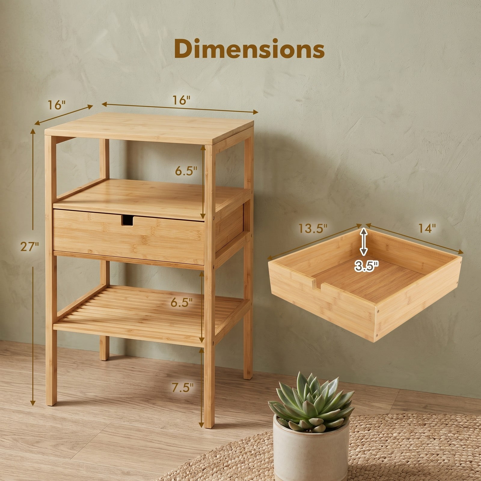 Furnibear Bamboo Nightstand Set of 2 with Storage Drawer and Slatted Open Shelf for Bedroom and Living Room, Wood Bedside Table, Natural