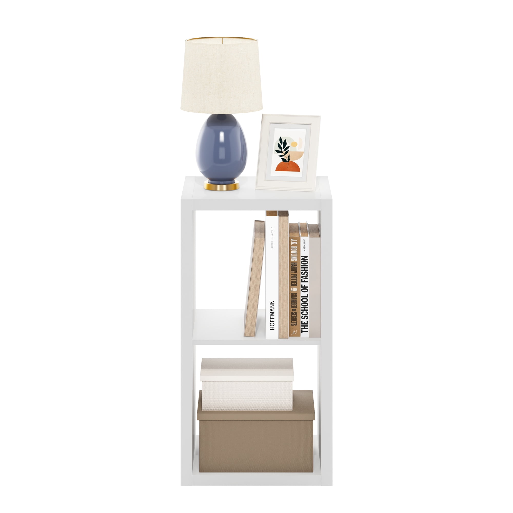 Furinno CUBICLE Book Shelf, 2-Cube Bookshelf, Extra Thick Frame Horizontally & Vertically Reversible Bookcase with Open Back, 14.6 x 16 x 30, for Living Room, Bedroom, Home Office, White
