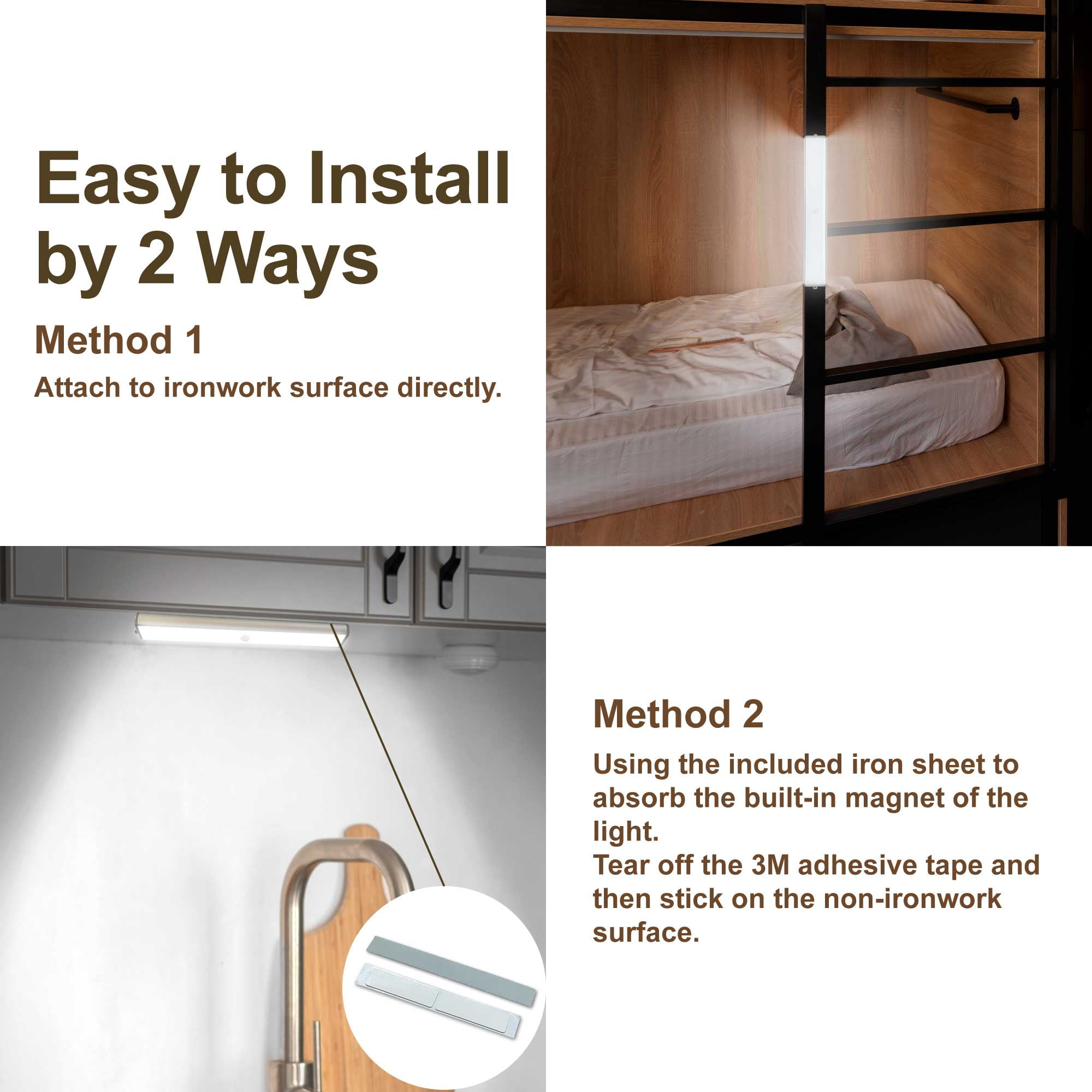 LEPOTEC Motion Sensor Cabinet Light,Under Counter Closet Lighting, Wireless Rechargeable Kitchen Night Lights,18LED 3 Pack Light for Wardrobe,Closets,Cabinet,Cupboard,Hallway