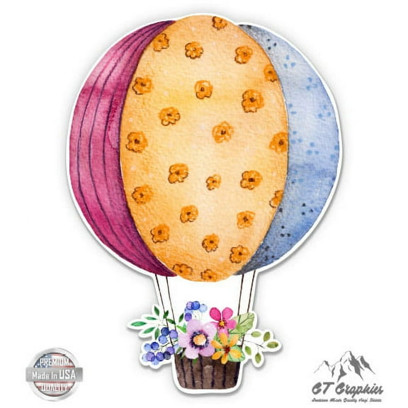 Hot Air Balloon Watercolor Flowers Floral - 3" Vinyl Sticker - For Car Laptop I-Pad Phone Helmet Hard Hat - Waterproof Decal