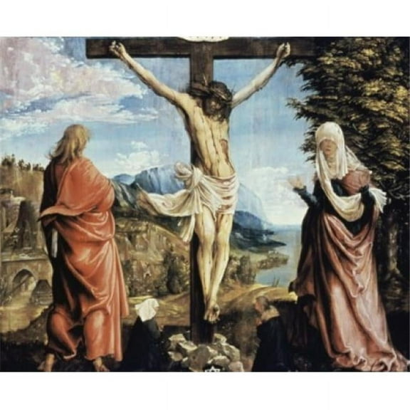 Christ on the Cross with John & Mary Albrecht Altdorfer Ca.1480-1538 German Oil on Canvas Staaliche Poster Print - 18 x 24 in.