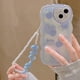 thumbnail image 2 of Funda ondulada con lentejuelas para iPhone, brazalete con cadena, corazón de amor, perla, azul, lindo, coreano, 3D, 14, 13, 12, 11 Pro Max, X, XS, XR, Kawaii, 2 of 4