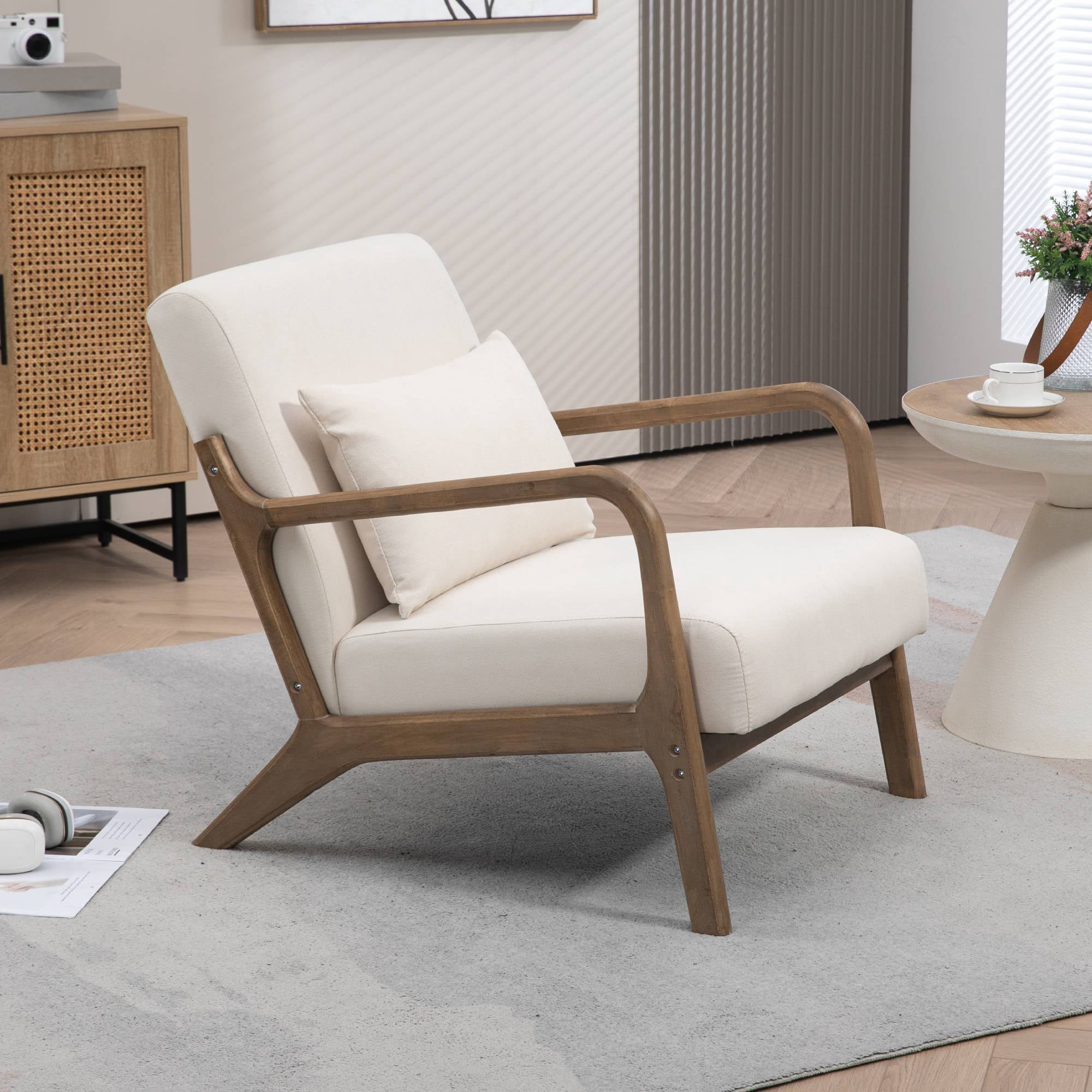 Mid-Century Modern Accent Chair with Pillow Velvet Lounge Arm Chair Comfy Reading Chair with Solid Wood Frame for Living Room, Bedroom, Dark Grey
