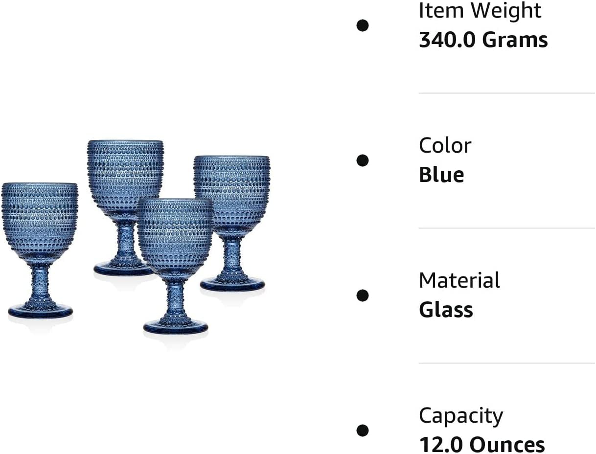 Godinger Wine Glasses Goblets, Beverage Glass Cups - Lumina Blue, Set of 4