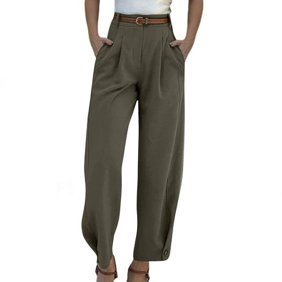 XFLWAM Womens Casual Business Pants High Wiatsed Slacks Ankle Length Crop Pants Dressy Work Office Pants Trousers with Belt Army Green XL