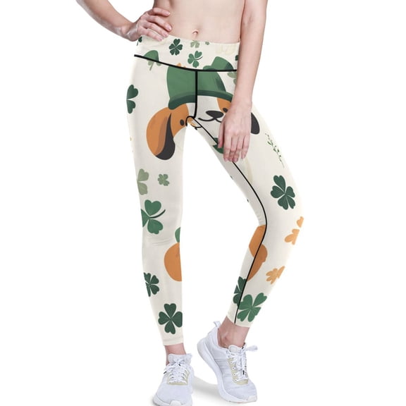 Ckdifva Four Leaf Clover Dogs Yoga Pants with Pockets for Women Workout Athletic Yoga Leggings