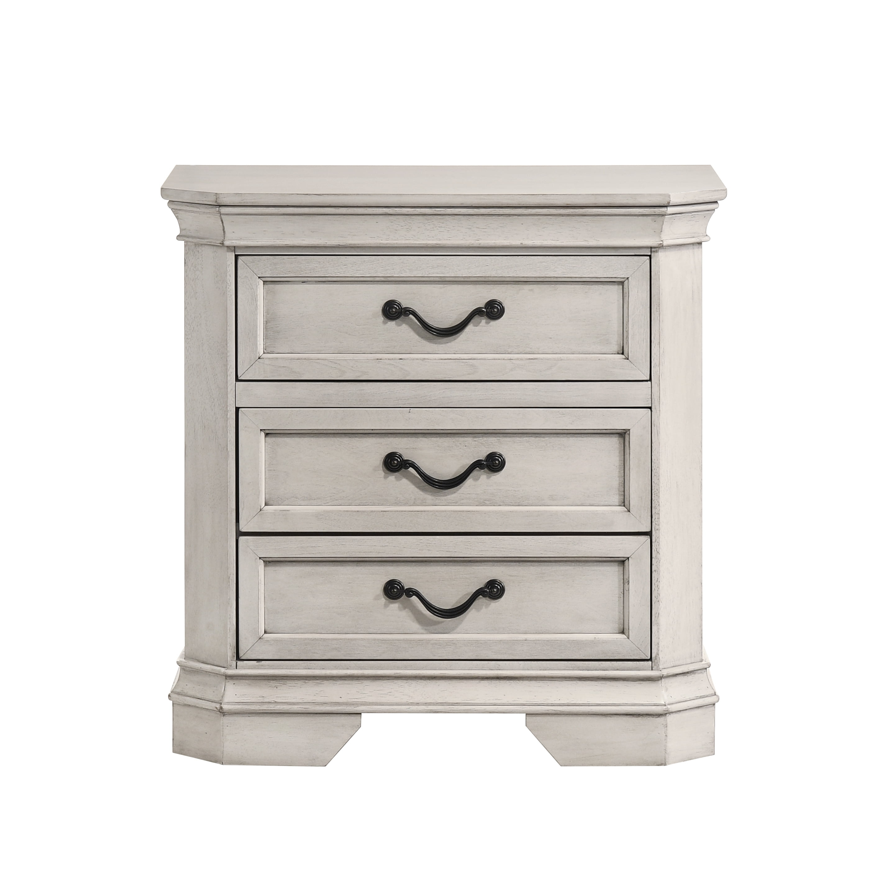 Roundhill Furniture Maderne Wood 3-Drawer Nightstand, Antique White Finish