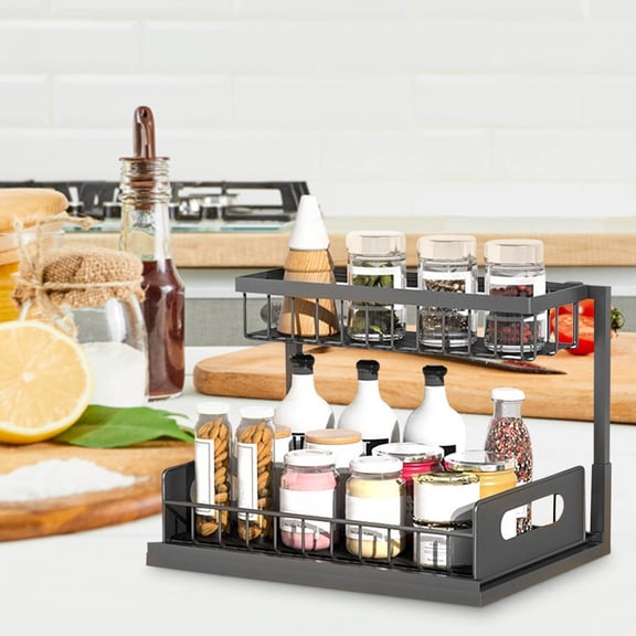 Under Sink Organizer, Cabinet Organizer 2-Tier Shelf Under Cabinet Storage Multi-Use for Under Kitchen Bathroom Sink Organizers and Storage
