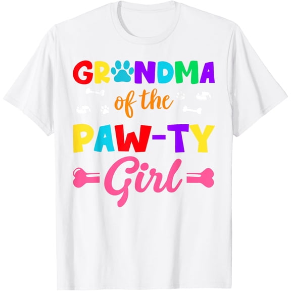 Grandma Of The Paw-ty Girl Dog Family Matching Party T-ShirtMen and women, White T-shirt, size: Extra large