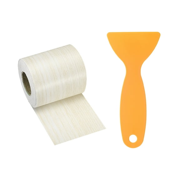 Uxcell Wood Grain Repair Tape 2 Inch x 33ft Self Adhesive Wood Repair Patch Tape Simulated Wood Floor Tape with Plastic Scraper for Tables Doors Windows Furniture, White Poplar